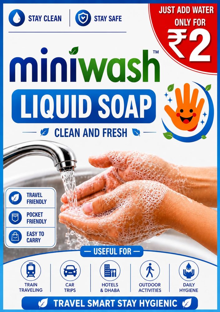 MINIWASH Liquid Soap sachet — blue pack design